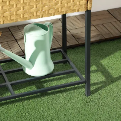 Hochbeet Pflanzkasten Gartenbeet mit Ablage, PE-Rattan, Braun