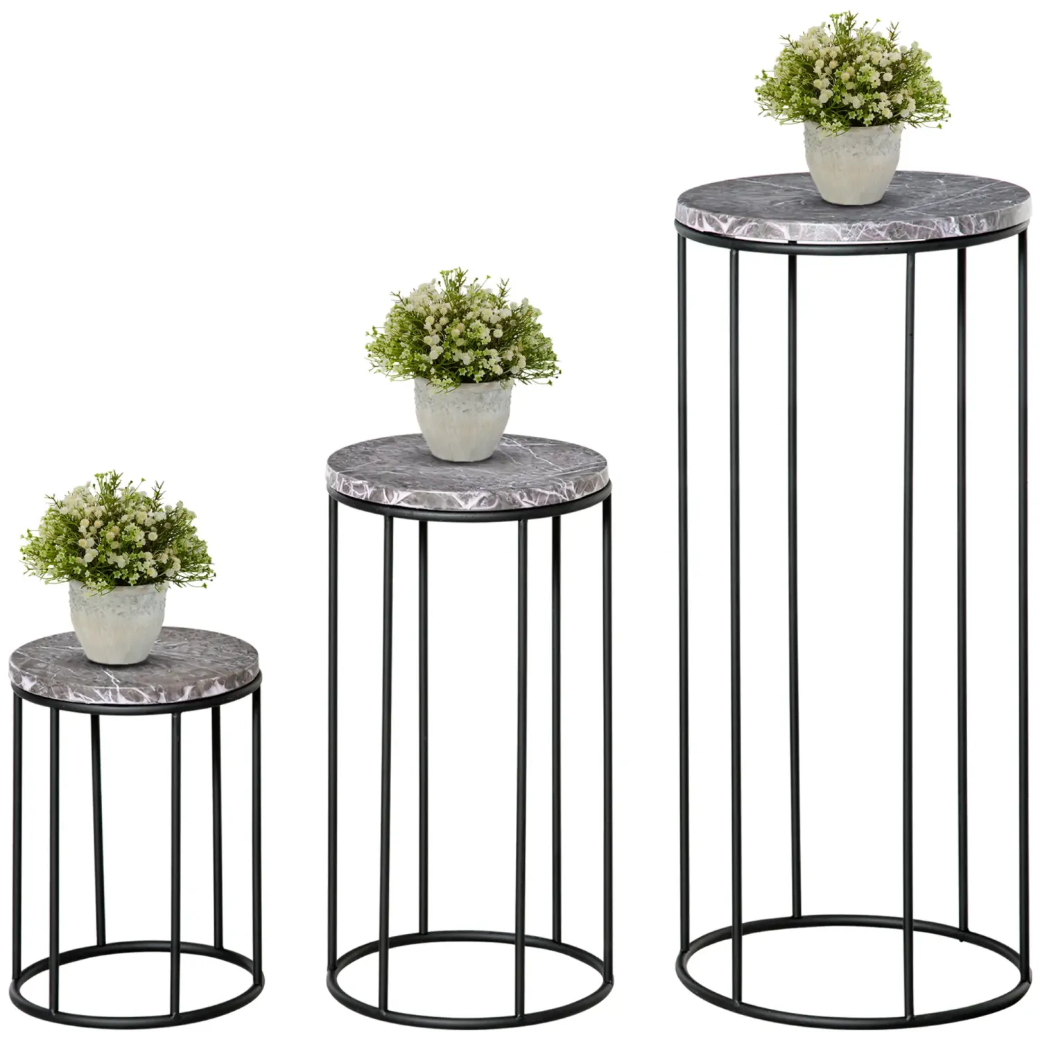 3er Set Blumenständer aus Metall Marmoroptik Stapelbar