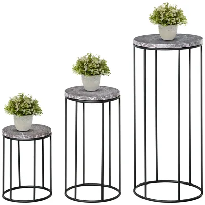 3er Set Blumenständer aus Metall Marmoroptik Stapelbar