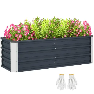 Hochbeet aus Stahl Gartenbeet Pflanzkasten Blumenkasten Blumenkübel mit Handschuhe Kohlegrau 125 x 47 x 40 cm