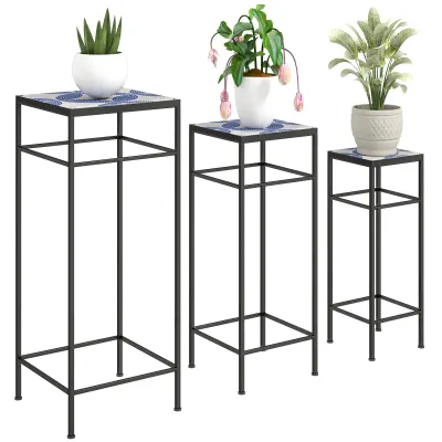 3er-Set Pflanzenständer, Blumenhocker, Blumentopfständer, Blau+Weiss