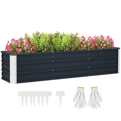 Hochbeet aus Stahl Gartenbeet Pflanzkasten Blumenkasten Blumenkübel mit Handschuhe Grau 183 x 47 x 40 cm