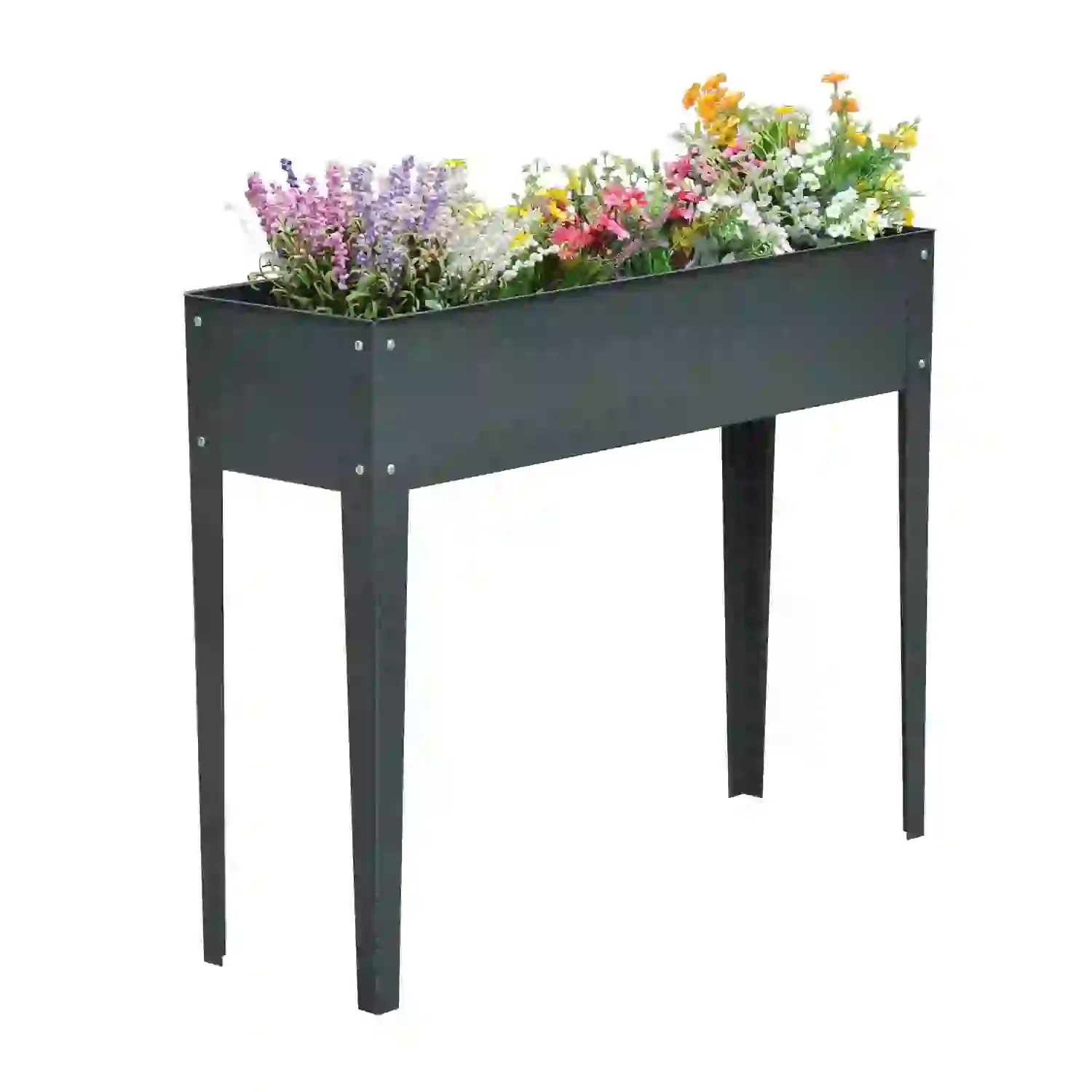 Hochbeet, Kräuterbeet, Pflanzkasten mit 3 Abflusslöchern, Blumenkasten mit Füssen, Metall, 100 x 30 x 80 cm