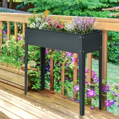 Hochbeet, Kräuterbeet, Pflanzkasten mit 3 Abflusslöchern, Blumenkasten mit Füssen, Metall, 100 x 30 x 80 cm