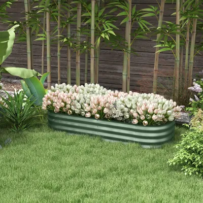 Hochbeet, Pflanzkasten aus modularem Stahl für Gemüse, Pflanzen, Blumen, 150 x 62 x 30 cm grün