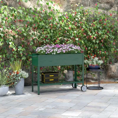 Hochbeet Pflanzbeet Pflanzkasten, 1 Ablage, 2 Rollen, 109 cm x 44 cm x 80 cm, Grün