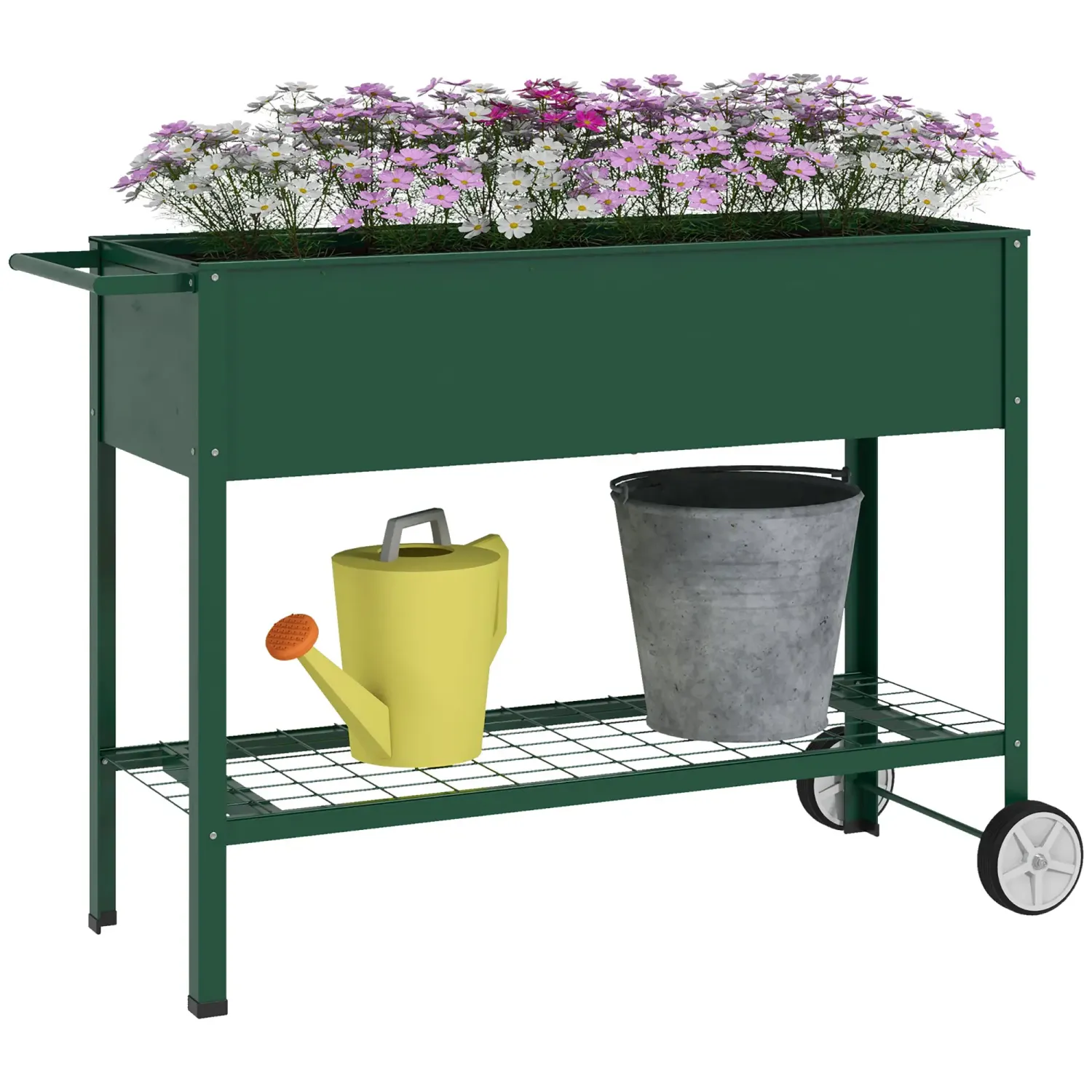 Hochbeet Pflanzbeet Pflanzkasten, 1 Ablage, 2 Rollen, 109 cm x 44 cm x 80 cm, Grün