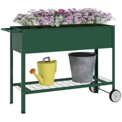 Hochbeet Pflanzbeet Pflanzkasten, 1 Ablage, 2 Rollen, 109 cm x 44 cm x 80 cm, Grün