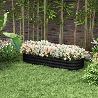 Hochbeet, Pflanzkasten aus modularem Stahl für Gemüse, Pflanzen, Blumen, 150 x 62 x 30 cm schwarz