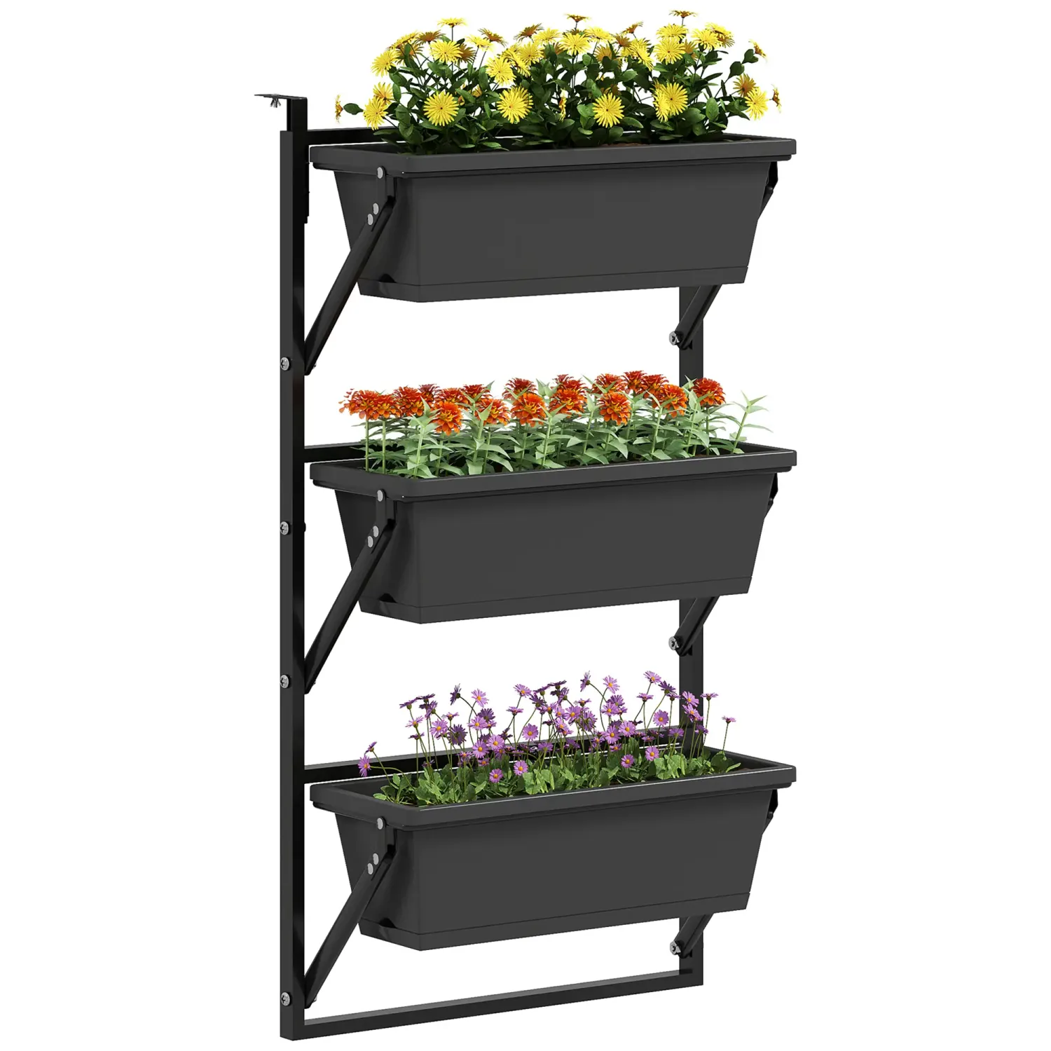 3er Set Blumenkasten Pflanzkübel mit Löcher, 56x42 cm Pflanztöpfe, eckig Pflanztopf, Dunkelgrau