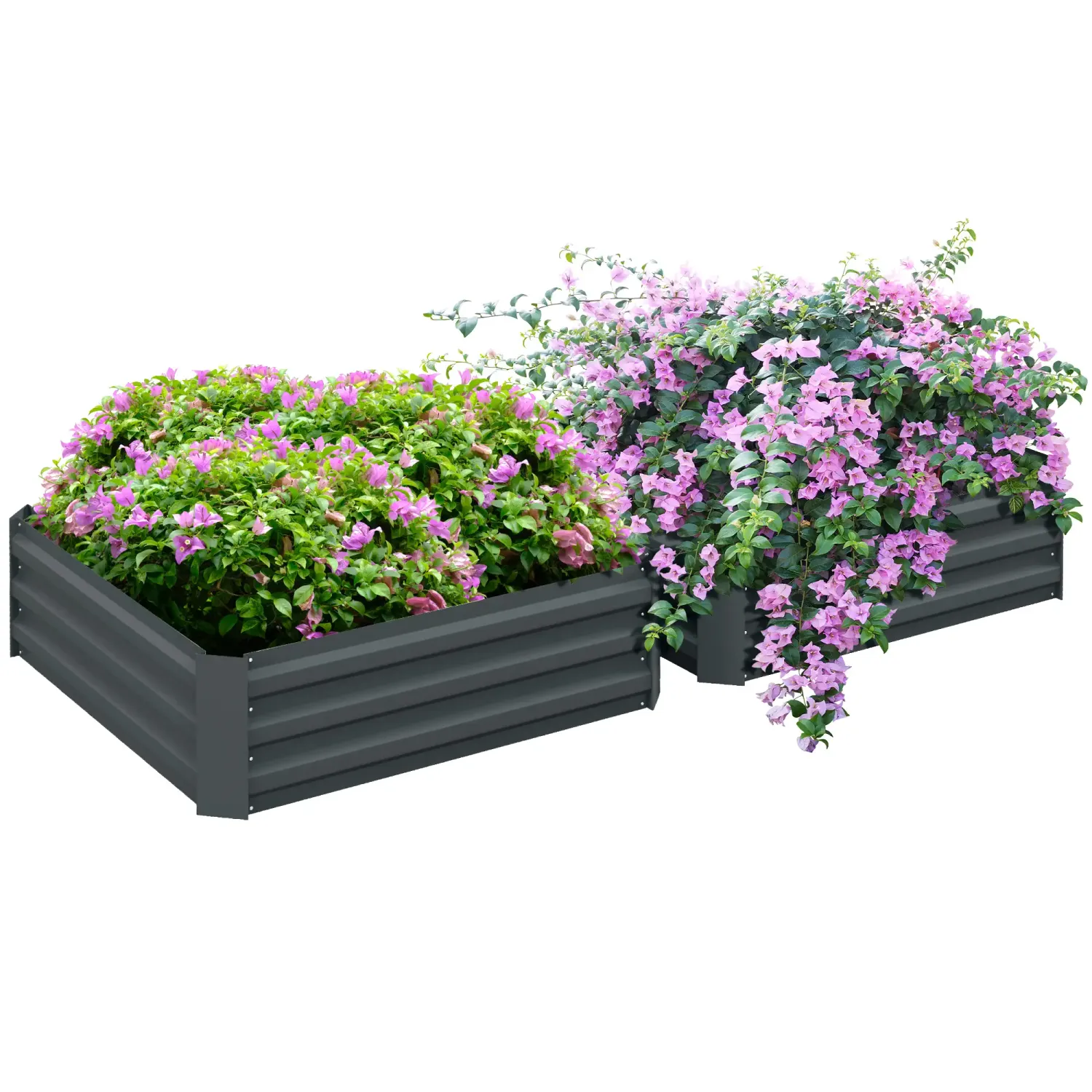 2er Set Pflanzkasten, Blumenkasten, Hochbeet, Verzinkter Stahl, 100 x 100 x 30 cm, Dunkelgrau
