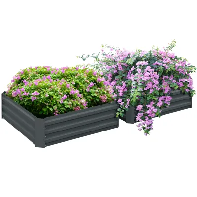 2er Set Pflanzkasten, Blumenkasten, Hochbeet, Verzinkter Stahl, 100 x 100 x 30 cm, Dunkelgrau
