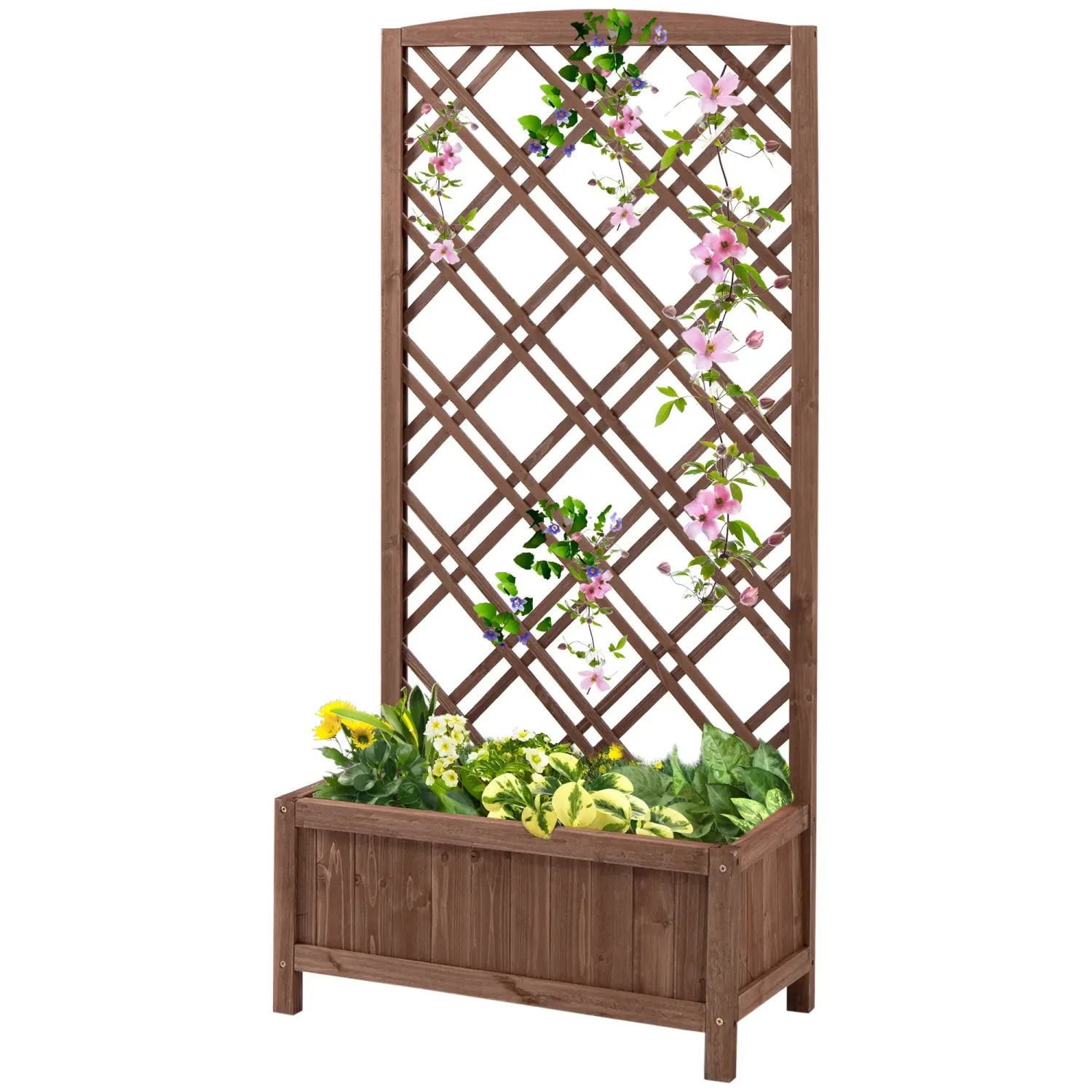 Hochbeet Blumenständer Garten Pflanzkasten mit Rankgitter Holz Rankkasten Gelb 60 x 30 x 122,5 cm