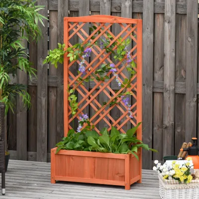 Hochbeet Blumenständer Garten Pflanzkasten mit Rankgitter Holz Rankkasten Gelb 60 x 30 x 122,5 cm