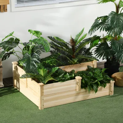 Hochbeet mit 3 Pflanzkästen, 3-stufiges Design, offener Boden, 108 cm x 88 cm x 36 cm, Natur