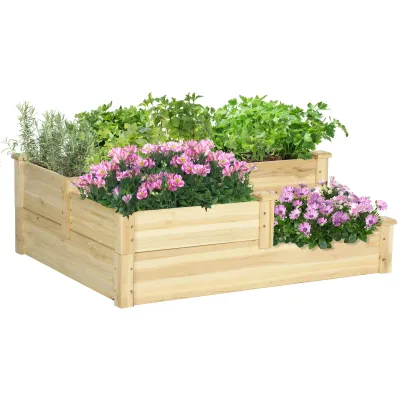 Hochbeet mit 3 Pflanzkästen, 3-stufiges Design, offener Boden, 108 cm x 88 cm x 36 cm, Natur