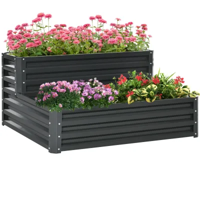 Hochbeet aus Stahl mit offenem Boden 2 Etagen für Kräuter Gemüse Obst Blumen 120 x 101 x 58 cm Dunkelgrau