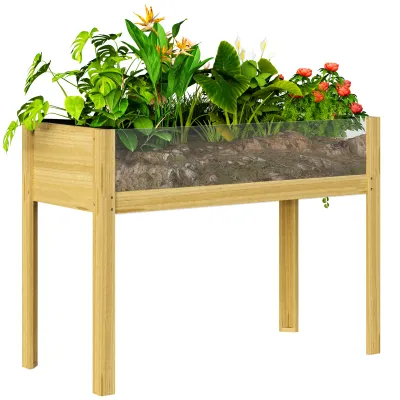 Hochbeet, Holz-Pflanzbox mit zwei Acrylplatten, Wasserabflusslöcher, 110 x 50 x 80 cm, natur