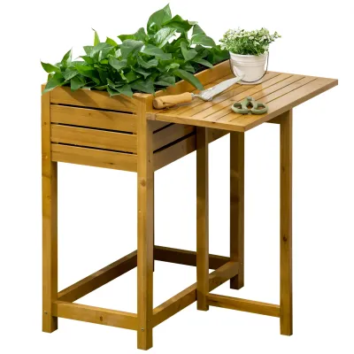 Hochbeet mit klappbarer Arbeitsfläche, lackiertes Massivholz