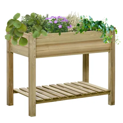 Hochbeet, Erhöhter Blumenkasten aus Holz mit unterem Regal, robuste Konstruktion, Ablauflöcher, 91L x 51B x 76H cm