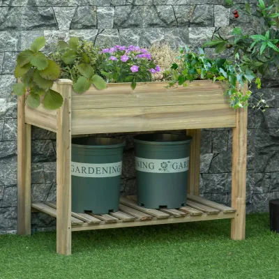 Hochbeet, Erhöhter Blumenkasten aus Holz mit unterem Regal, robuste Konstruktion, Ablauflöcher, 91L x 51B x 76H cm