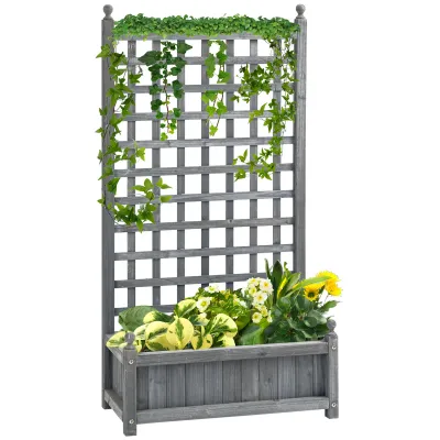 Hochbeet Pflanzkasten mit Rankgitter Blumenkasten Holz Grau