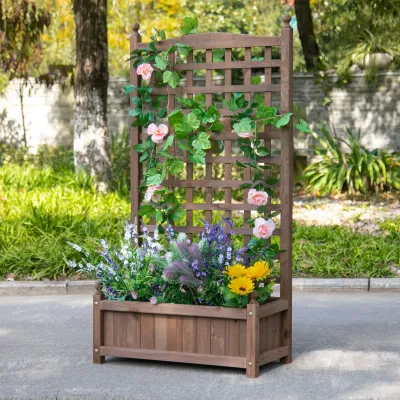 Hochbeet Pflanzkasten mit Rankgitter Blumenkasten Holz Dunkelbraun