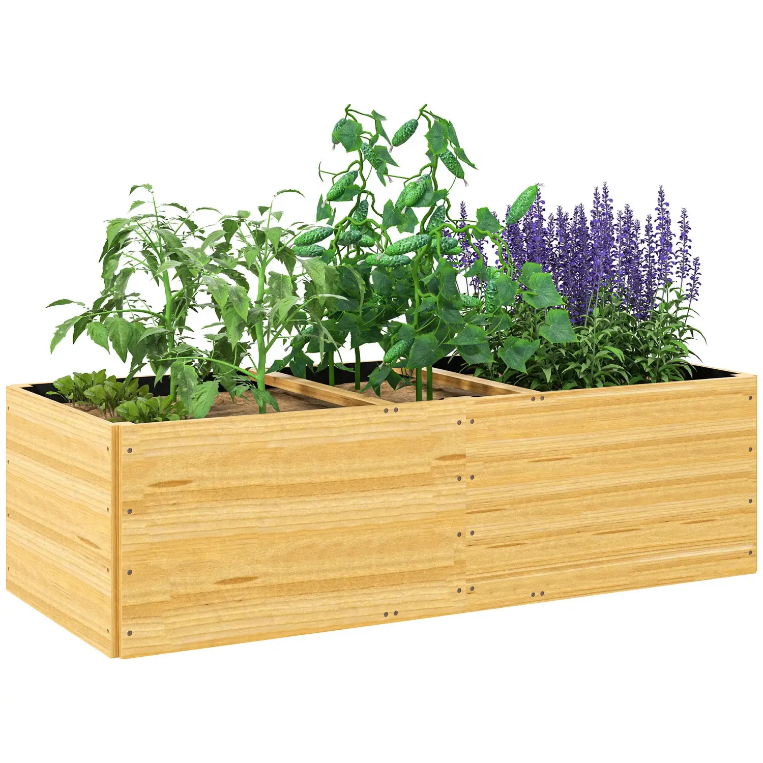 Hochbeet, Pflanzenbeet aus Holz mit 3 Pflanzzonen, für Gemüse, Kräuter, Blumen, 140 x 60 x 40 cm