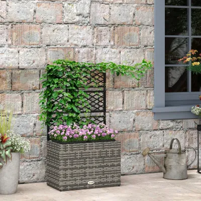 Rattan-Hochbeet mit Rankgitter 3 Pflanzbehälter, 57 x 30 x 107 cm Grau