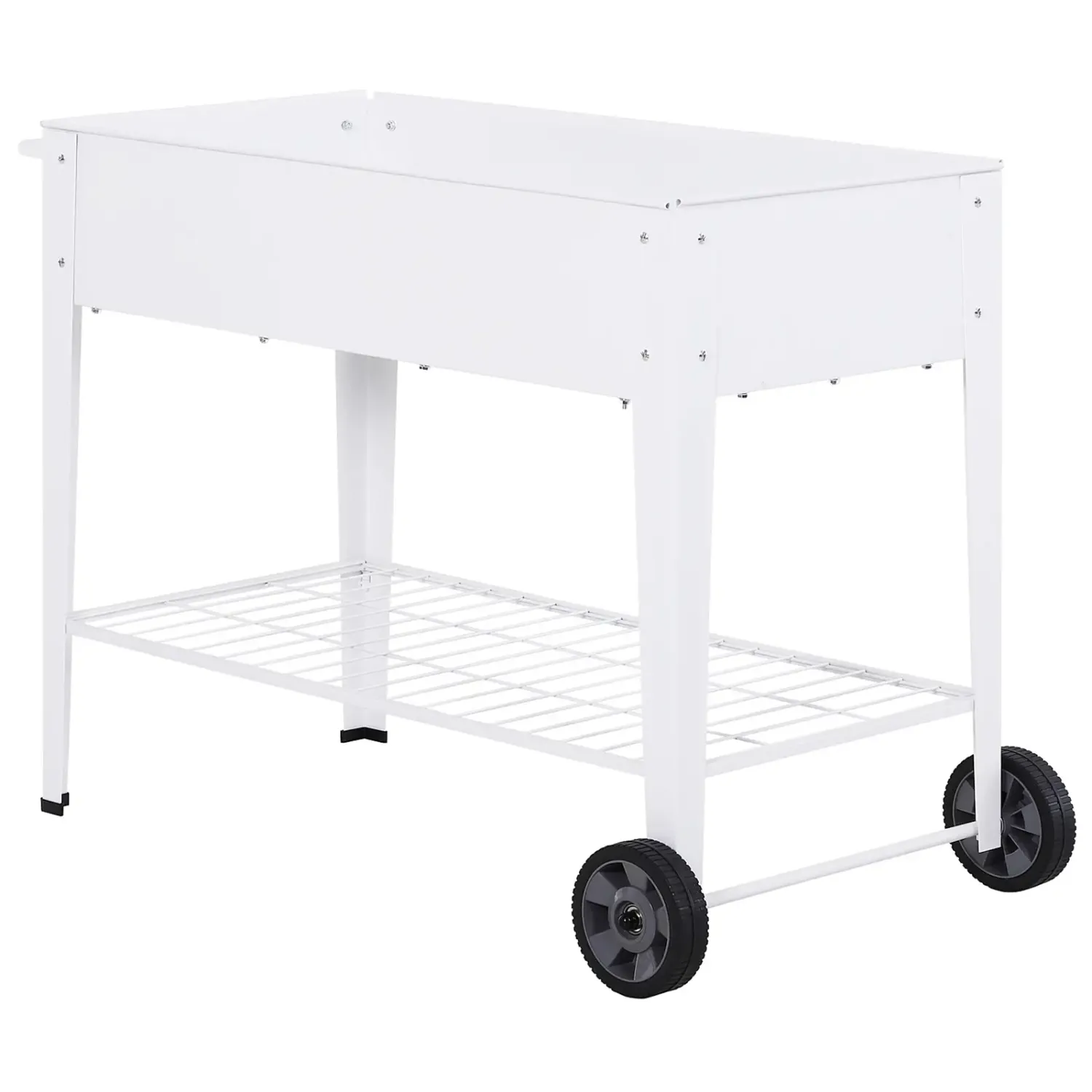Hochbeet Mobiler Pflanzenwagen mit Stauraum Pflanzenbeet 2 Rollen Metall Weiss