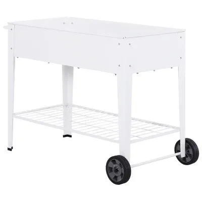 Hochbeet Mobiler Pflanzenwagen mit Stauraum Pflanzenbeet 2 Rollen Metall Weiss