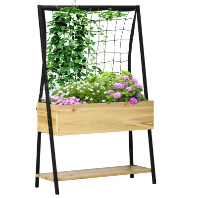 Hochbeet im Industrie-Design mit Rankgitter und Regal