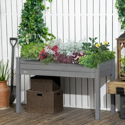 Blumenbeet-Pflanzkasten 123L x 57B x 76H cm, inklusive Bewässerungseinsätze + Drainagevlies, grau
