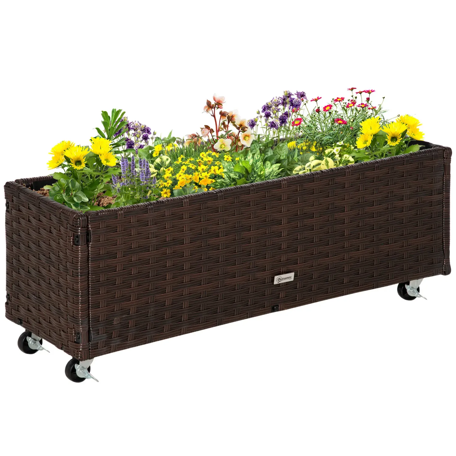 Rattan-Hochbeet mit Rollen Braun 94,5 x 31 x 36 cm