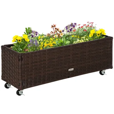 Rattan-Hochbeet mit Rollen Braun 94,5 x 31 x 36 cm