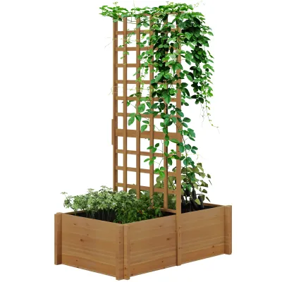 Square Hochbeet Blumenbeet aus Holz mit Gitter für Kletterpflanzen, Gemüse - 100 x 60 x 150 cm natur