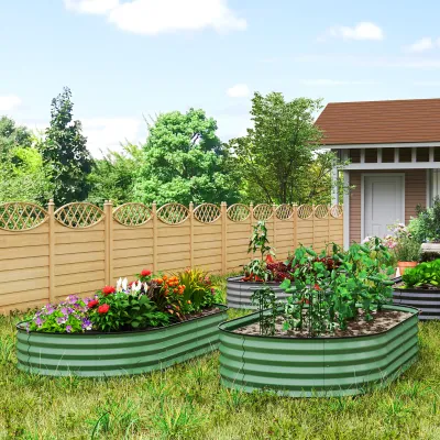 2er-Set Hochbeete für Garten, Outdoor-Pflanzenkübel mit offenem Boden, Gummirand, Metall, 181 x 93 x 30 cm, Grün