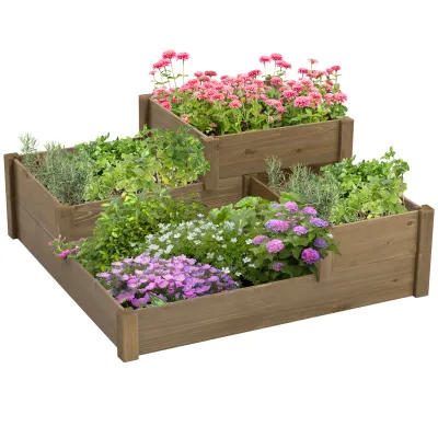 Hochbeet, 4 Pflanzgefässe auf 3 Stufen, wetterbeständig, natur