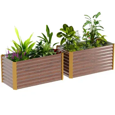 Hochbeet 2er-Set, Pflanzkasten, extra tief, Metall, 120 x 60 x 60 cm Braun