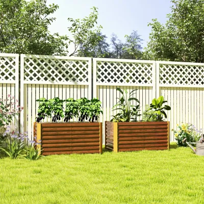 Hochbeet 2er-Set, Pflanzkasten, extra tief, Metall, 120 x 60 x 60 cm Braun