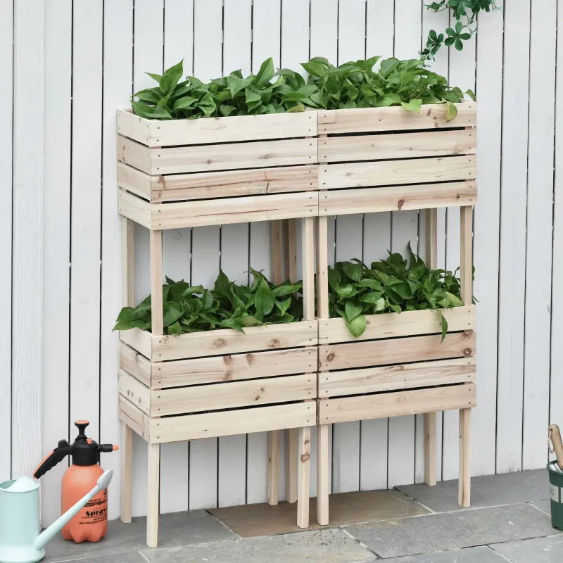 4 tlg Hochbeet-Set Blumenkasten Pflanzenkasten, wetterbeständig, Massivholz, 50 cm x 30 cm x 60 cm, Natur