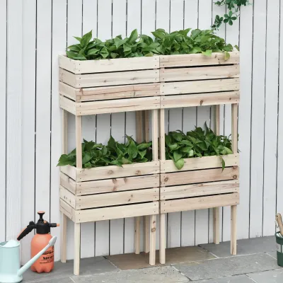 4 tlg Hochbeet-Set Blumenkasten Pflanzenkasten, wetterbeständig, Massivholz, 50 cm x 30 cm x 60 cm, Natur