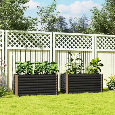 Hochbeet 2er-Set, Pflanzkasten, extra tief, Metall, 120 x 60 x 60 cm Dunkelgrau