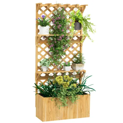 Hochbeet mit Spalier, Blumenkasten, 2 Regale, Drainagelöcher, 76 x 33 x 177 cm