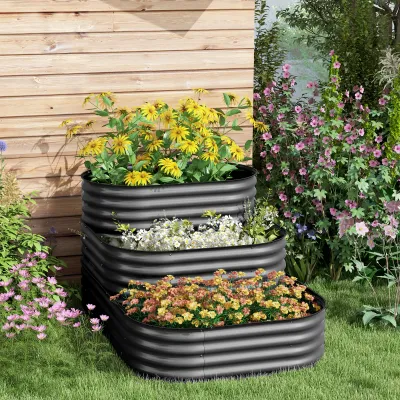 Gartenhochbeet mit 3 Etagen für Kräuter Gemüse Obst Blumen 158 x 109 x 82 cm grau