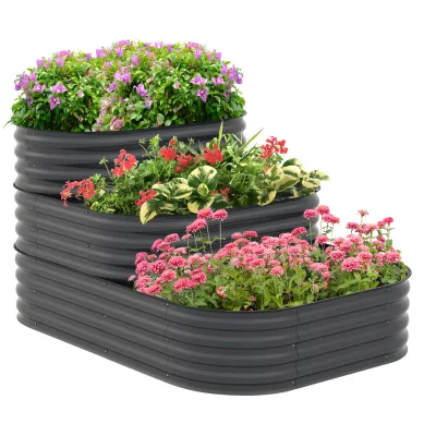 Gartenhochbeet mit 3 Etagen für Kräuter Gemüse Obst Blumen 158 x 109 x 82 cm grau