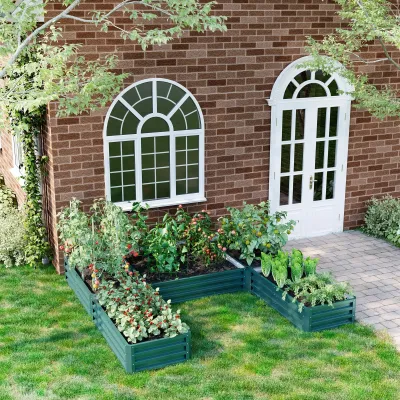 Set mit 5 Hochbeeten aus modularem Stahl für den Garten, für Gemüse, Pflanzen, Blumen, Grün