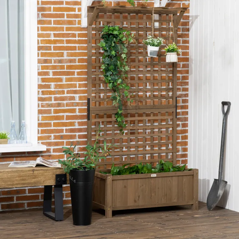 Hochbeet mit Spalier und Dach, Pflanzkasten, Blumenbeet, wetterfest, Holz, 90 x 45 x 183 cm, Braun
