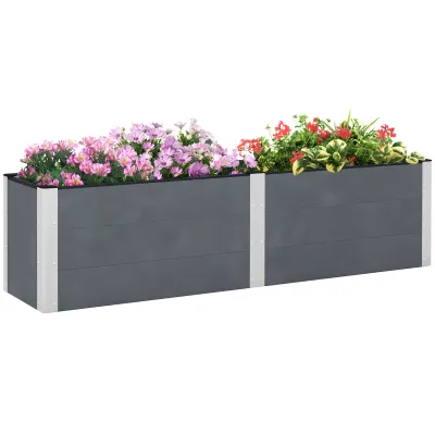 Hochbeet, offener Boden, hohe Seiten, wetterfest, Aluminiumrahmen, 200 x 50 x 56 cm, Grau