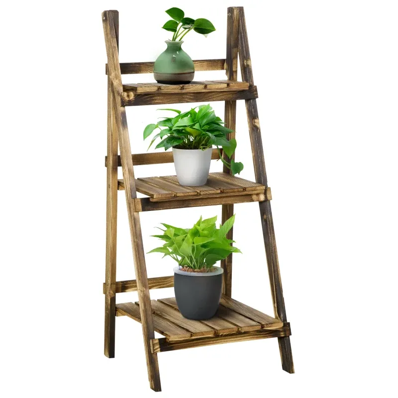 Pflanzentreppe Blumenbank Blumentreppe Blumenregal Pflanzregal Blumenständer 3 Stufen Tannenholz Dunkelbraun 40 x 37 x 93 cm